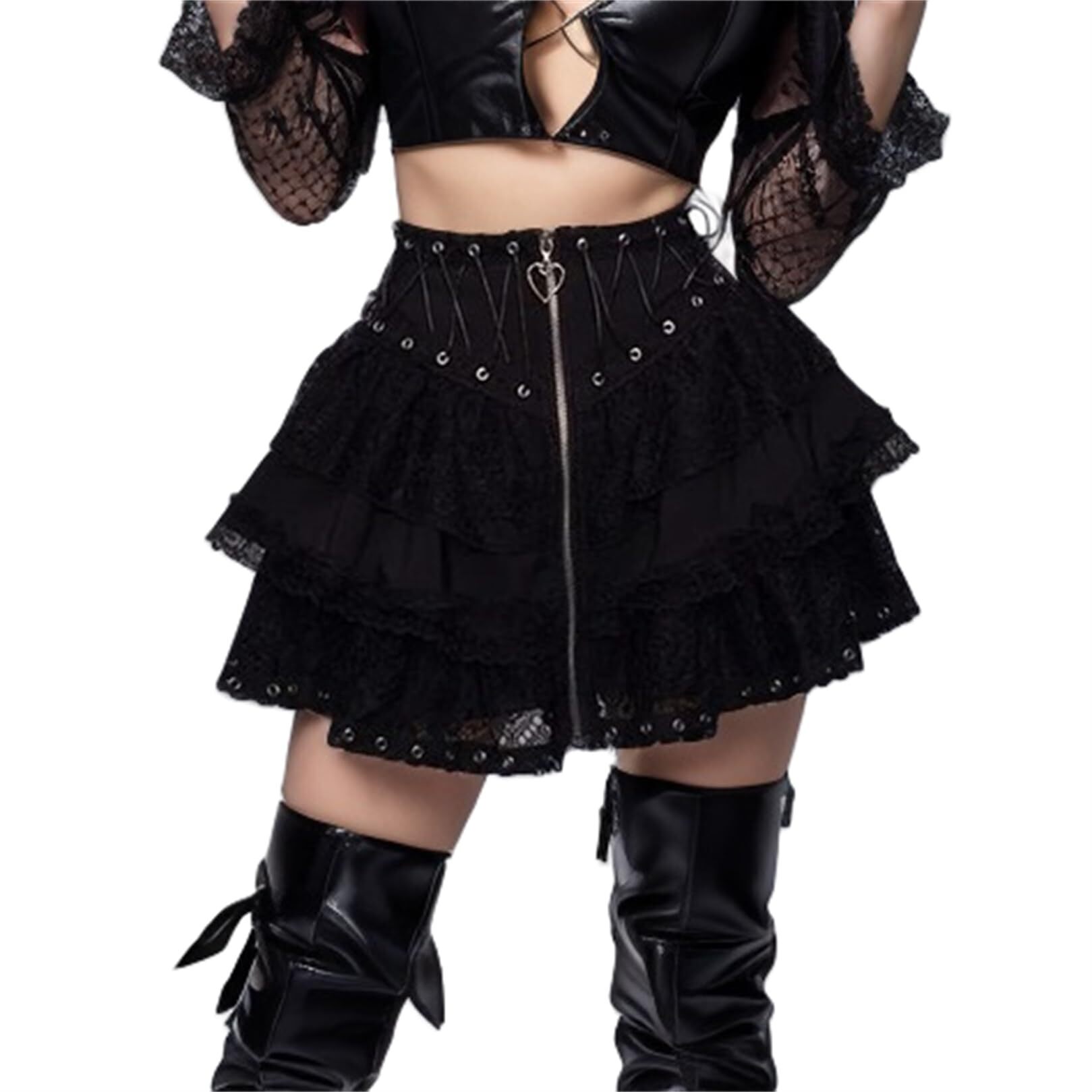 2497 Punk Rock A Line Mini Skirt Short Tiered High Waist Goth Emo Steampunk